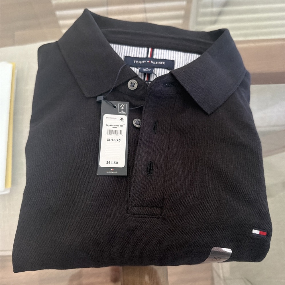 TOMMY HILFIGER MEN'S S/S POLO SHIRT~SZ XL~BLACK~NWT